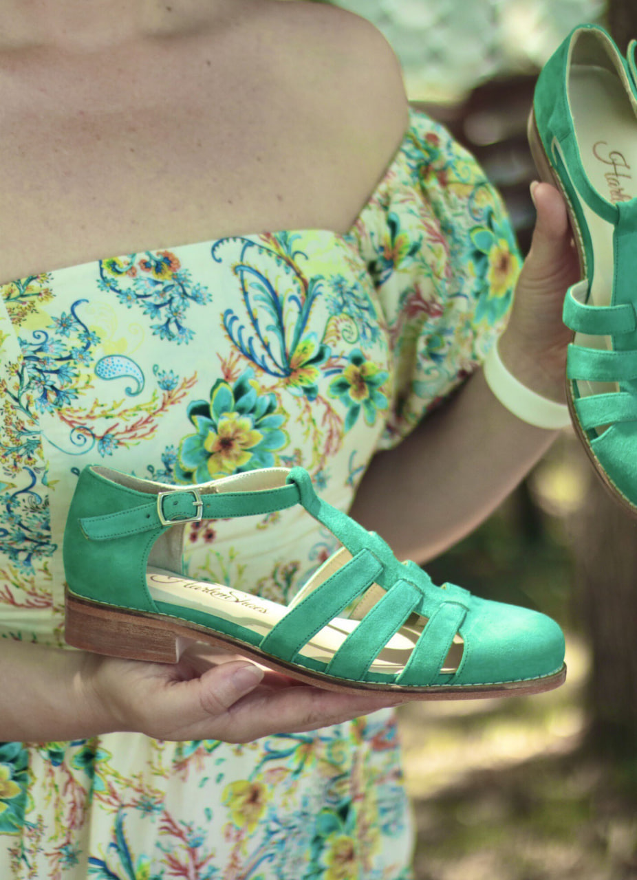 Sandals Grass Green Suede 2 cm heel