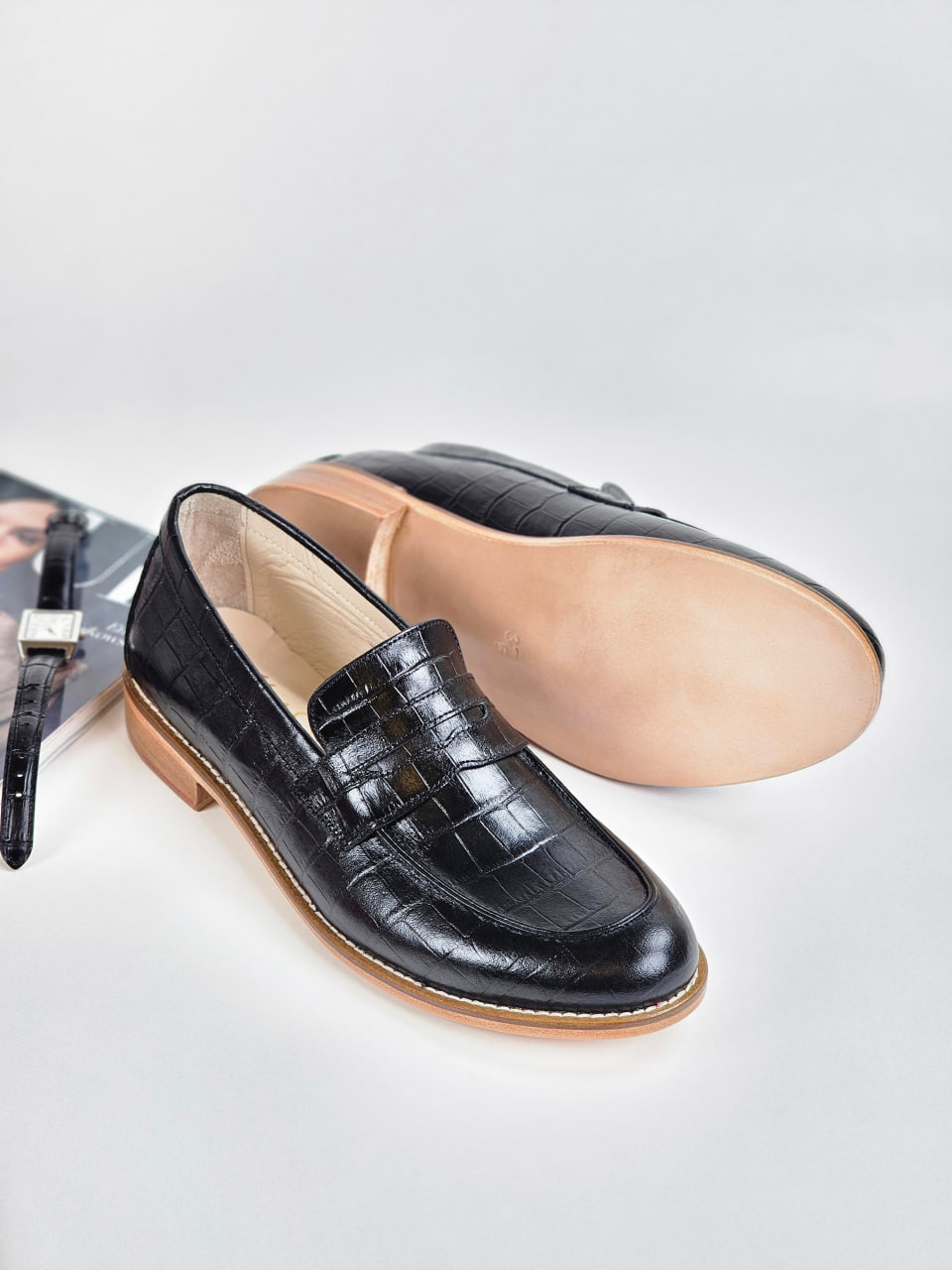 Loafers Black Stone Printed Leather 2 cm heel