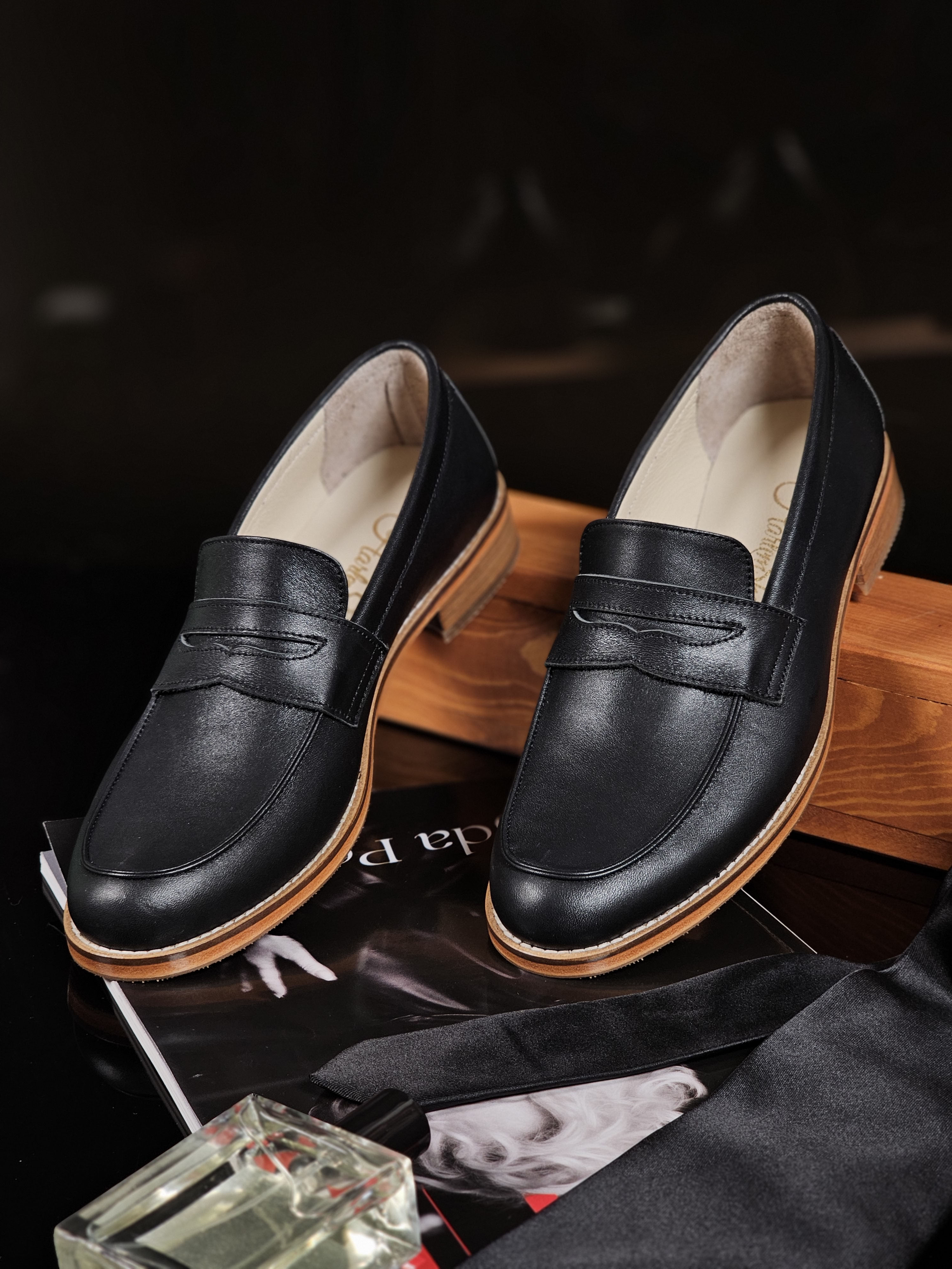 Loafers Black Leather 2 cm heel