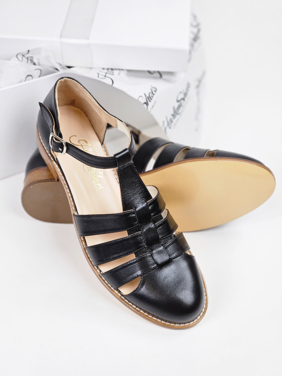 Sandals Black Leather 2 cm heel