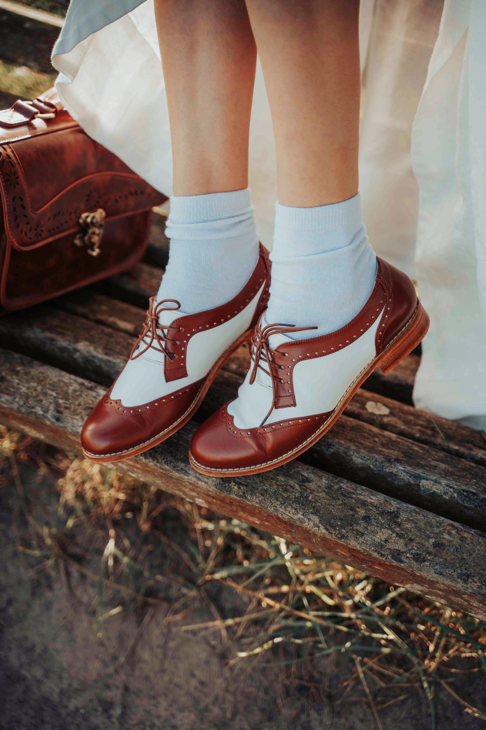 Women Oxfords Brown & White Leather 2 cm heel