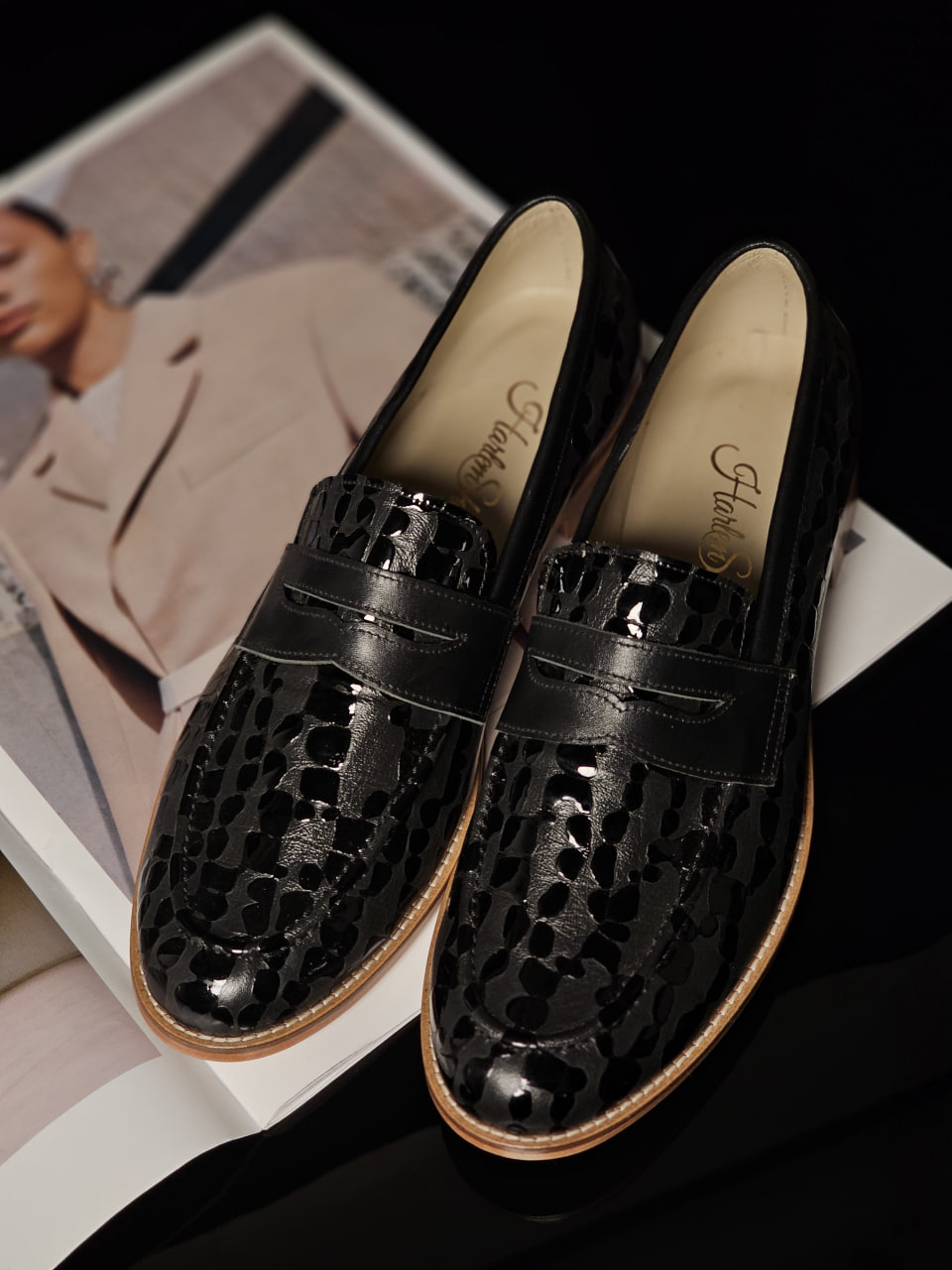 Loafers Black Python leather 2 cm heel