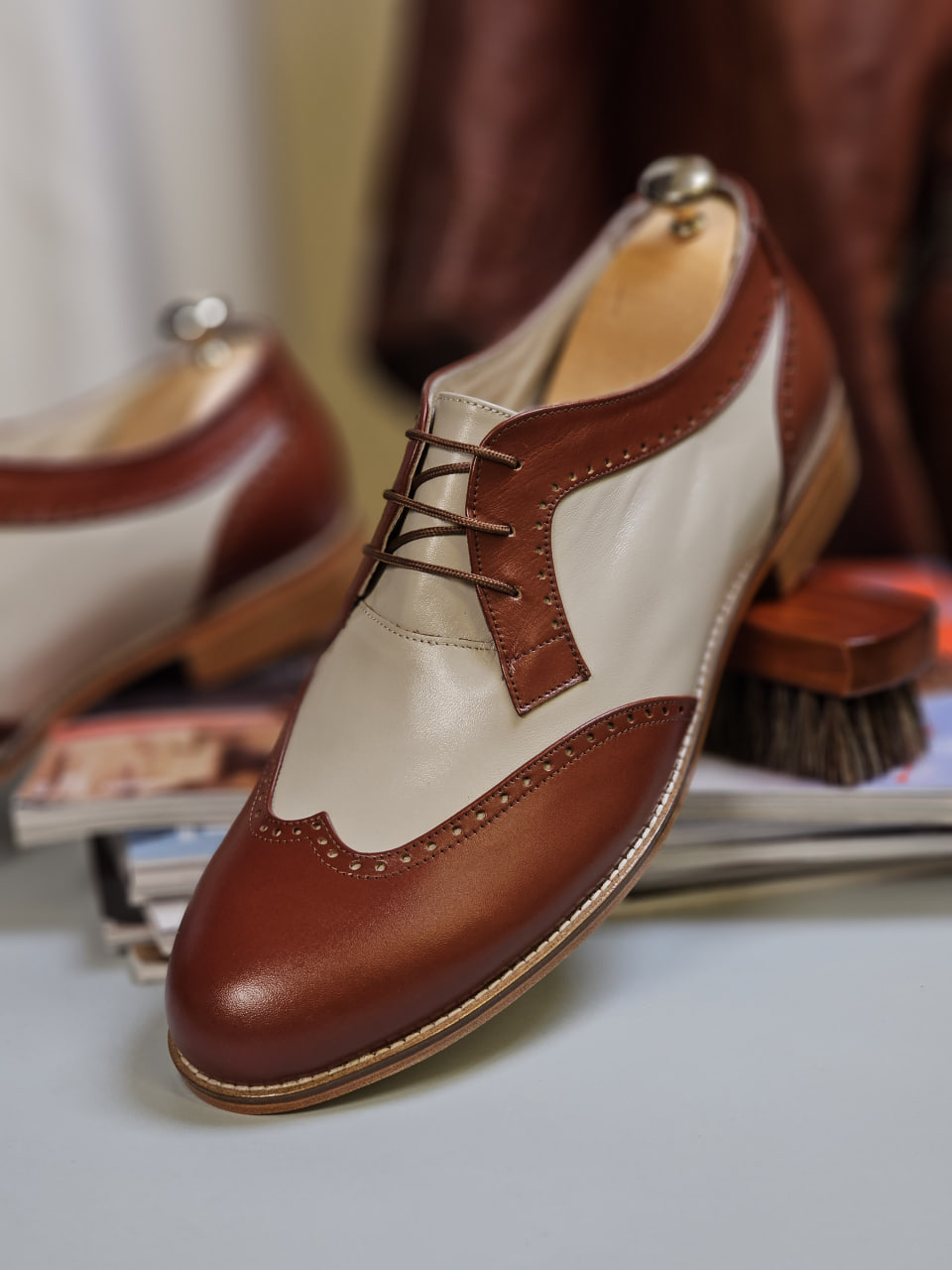Men Oxfords Brown & Beige Leather 2 cm heel