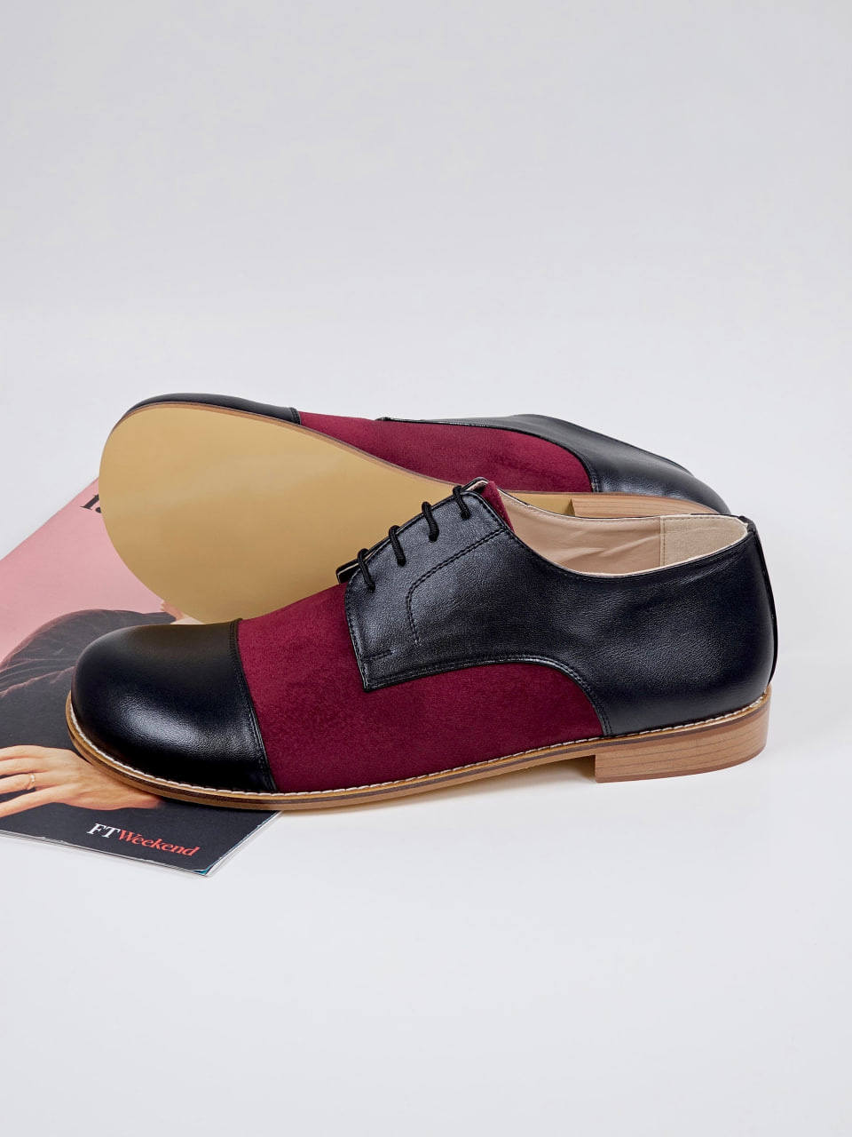 Barefoot California Vegan Black Leather & Bordeaux Textile 2 cm heel