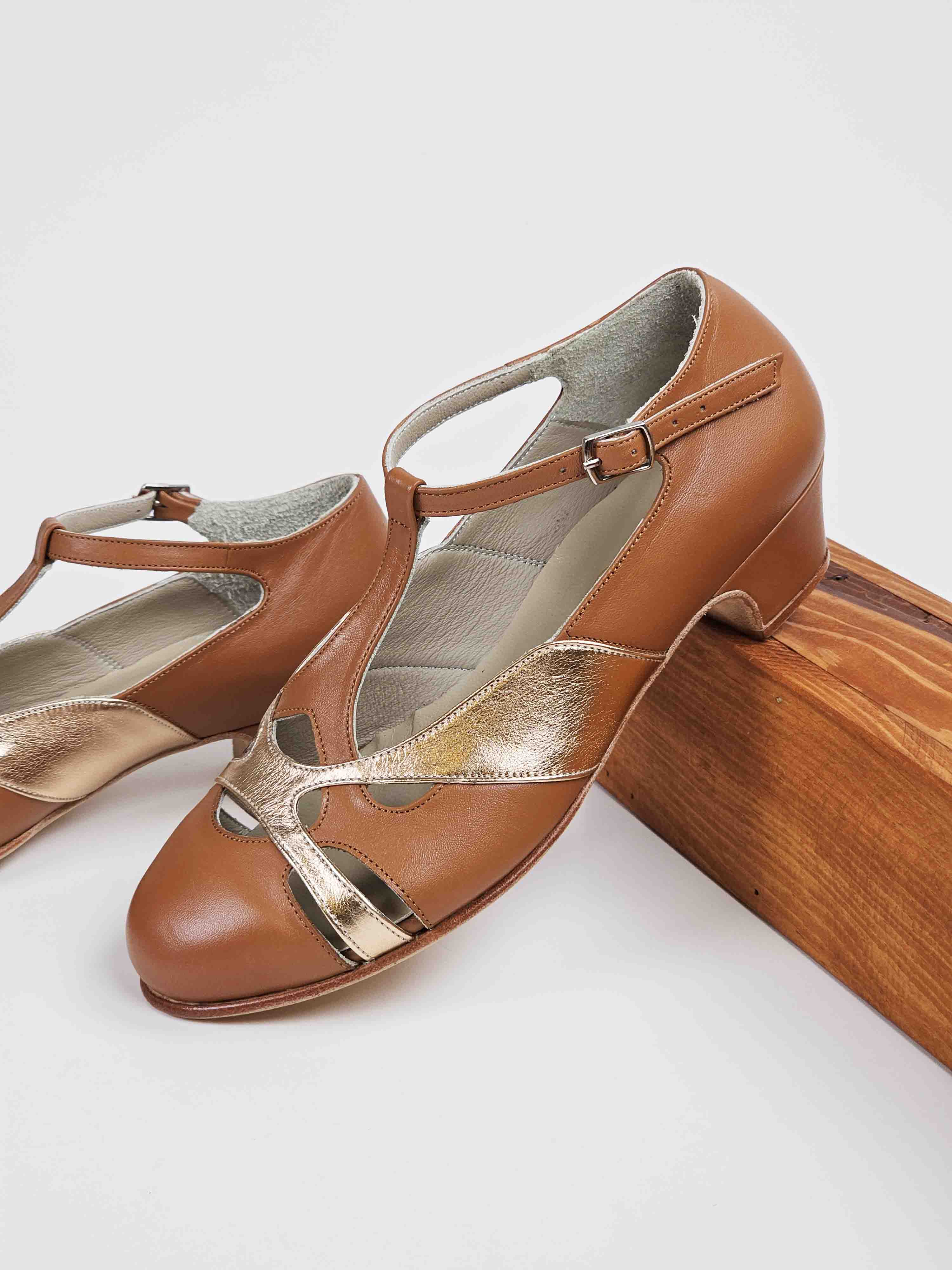 Spring Light Brown & Rose Gold Leather 4 cm heel