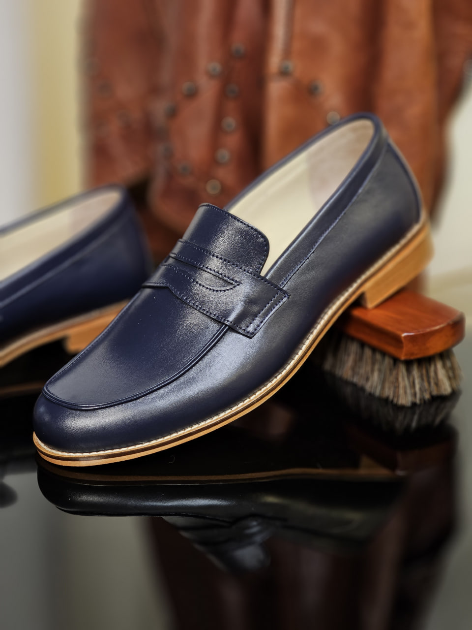 Loafers Dark Blue Leather 2 cm heel
