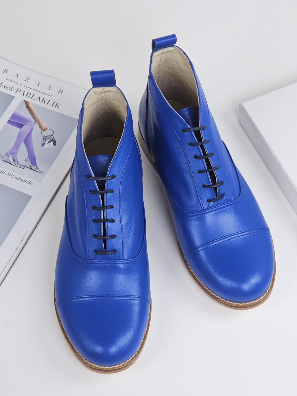 Smooth Boots Blue Leather 2 cm heel