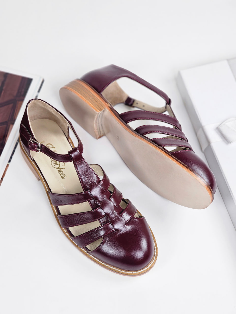 Sandals Bordeaux Leather 2 cm heel