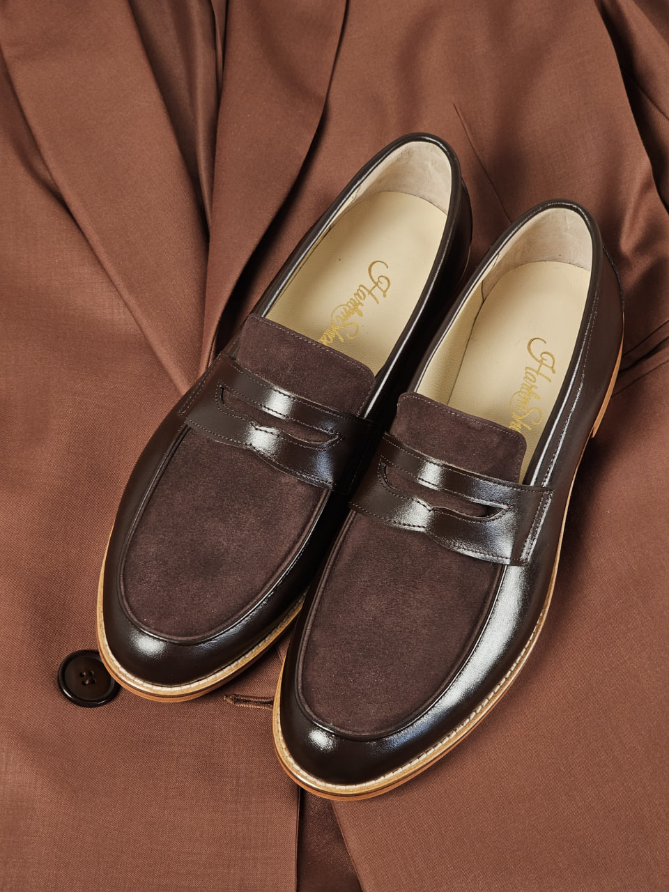 Loafers Dark Chocolate Leather & Suede 2 cm heel