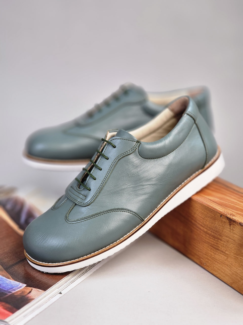 Barefoot New York Teal Green Leather with Eva Sole