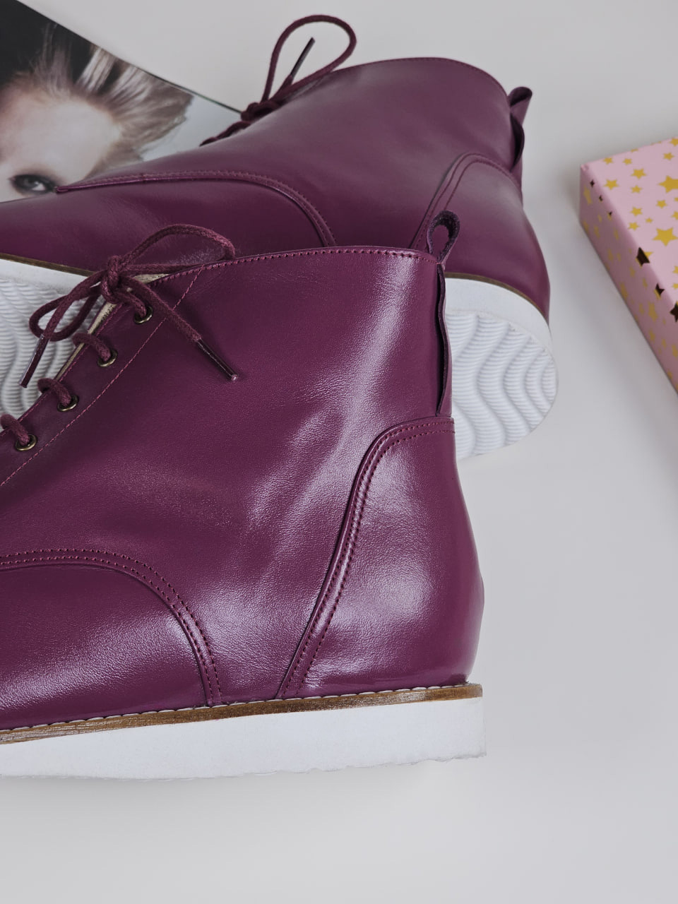 Derby Boots Aubergine Leather with Eva Sole