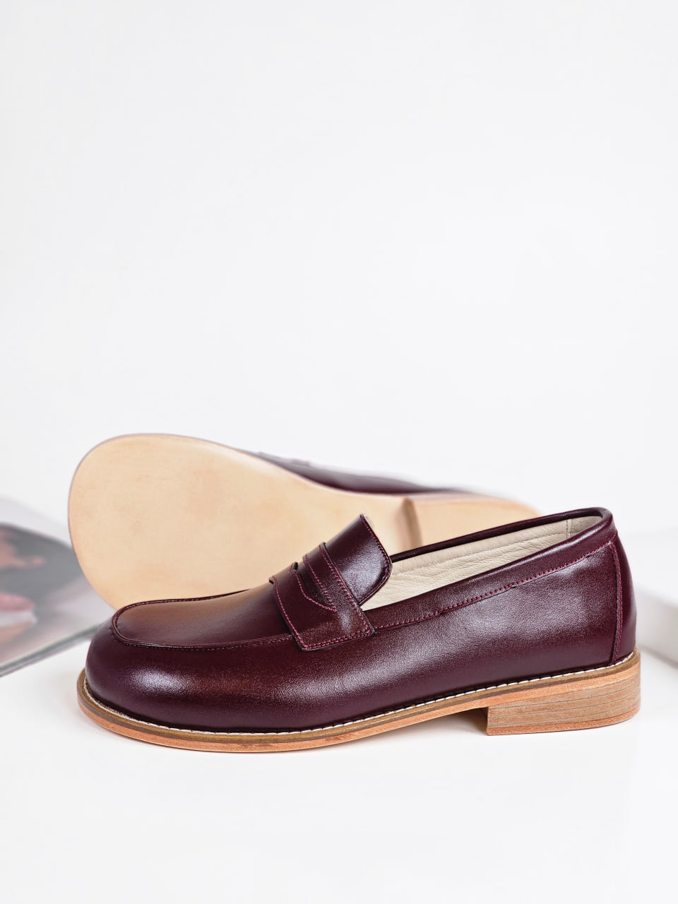 Barefoot Loafers Bordeaux Leather 2 cm heel
