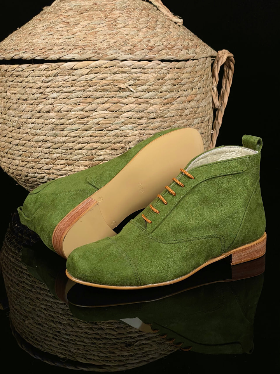 Smooth Boots Vegan Green Textile 2 cm heel