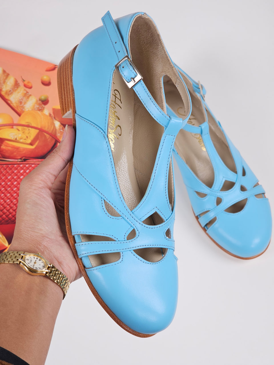 Spring Baby Blue Leather 2 cm heel