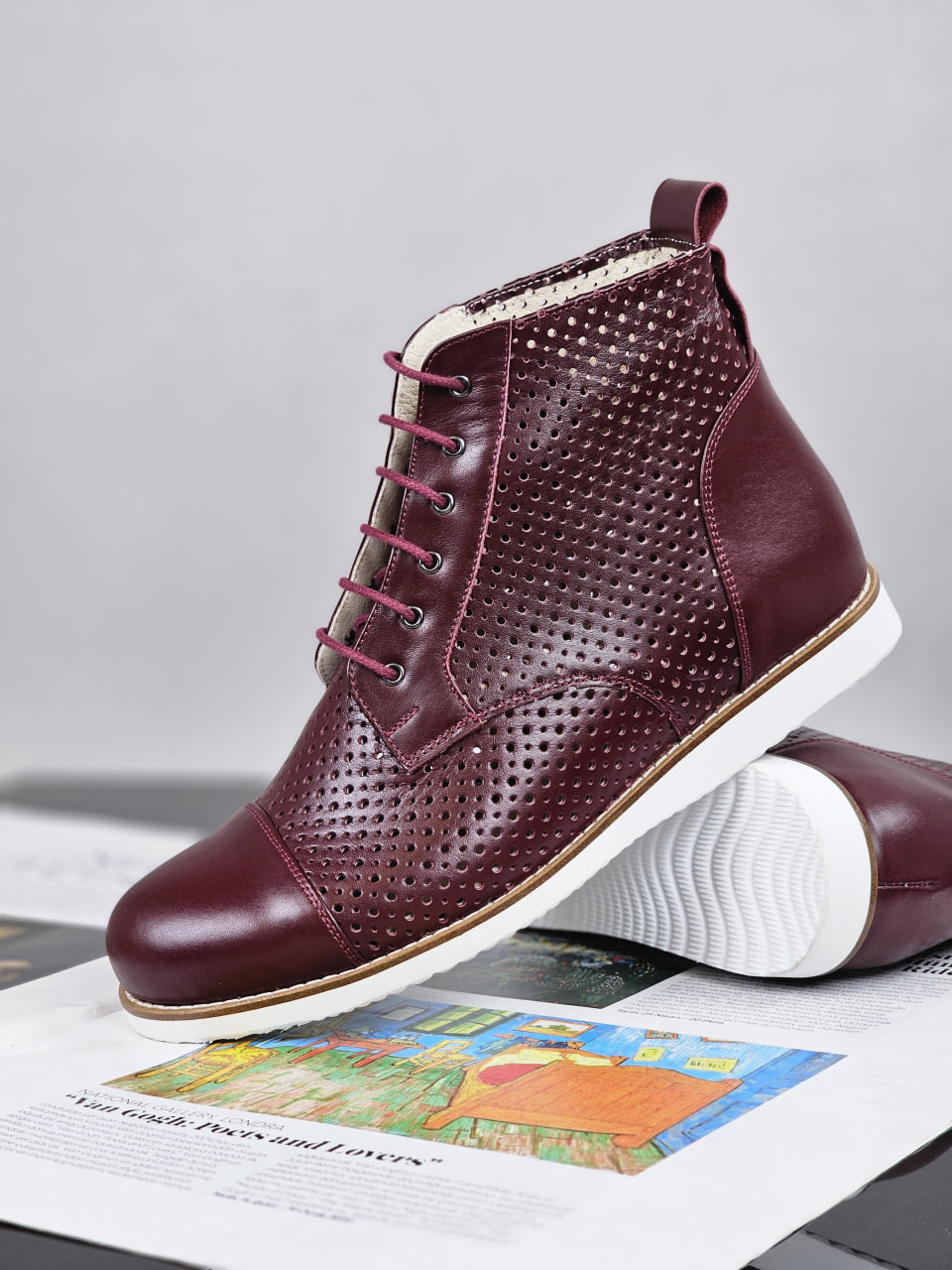 Derby Boots Perforated Bordeaux Leather with Eva sole