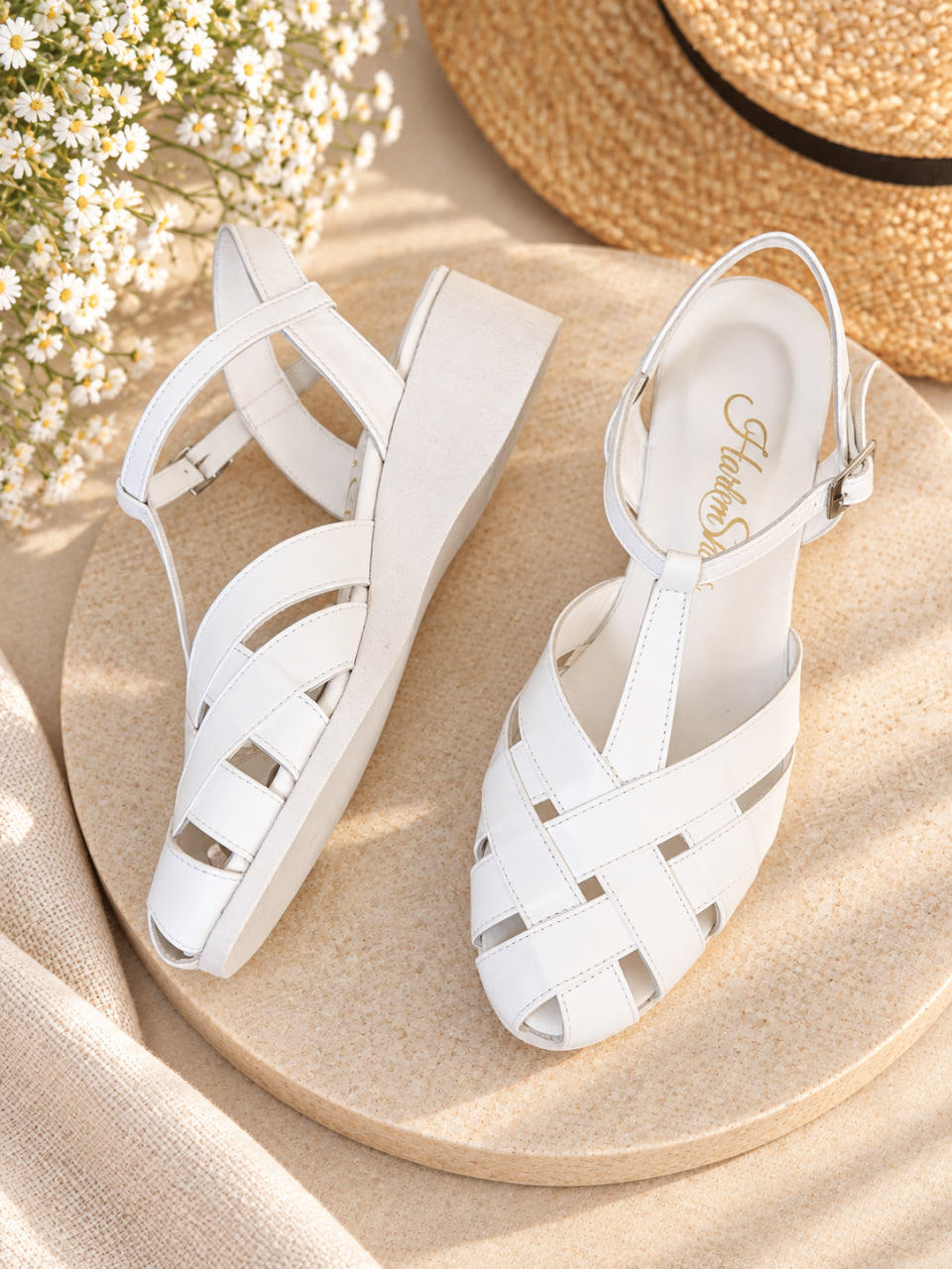 Wedges White Leather with Eva Platform