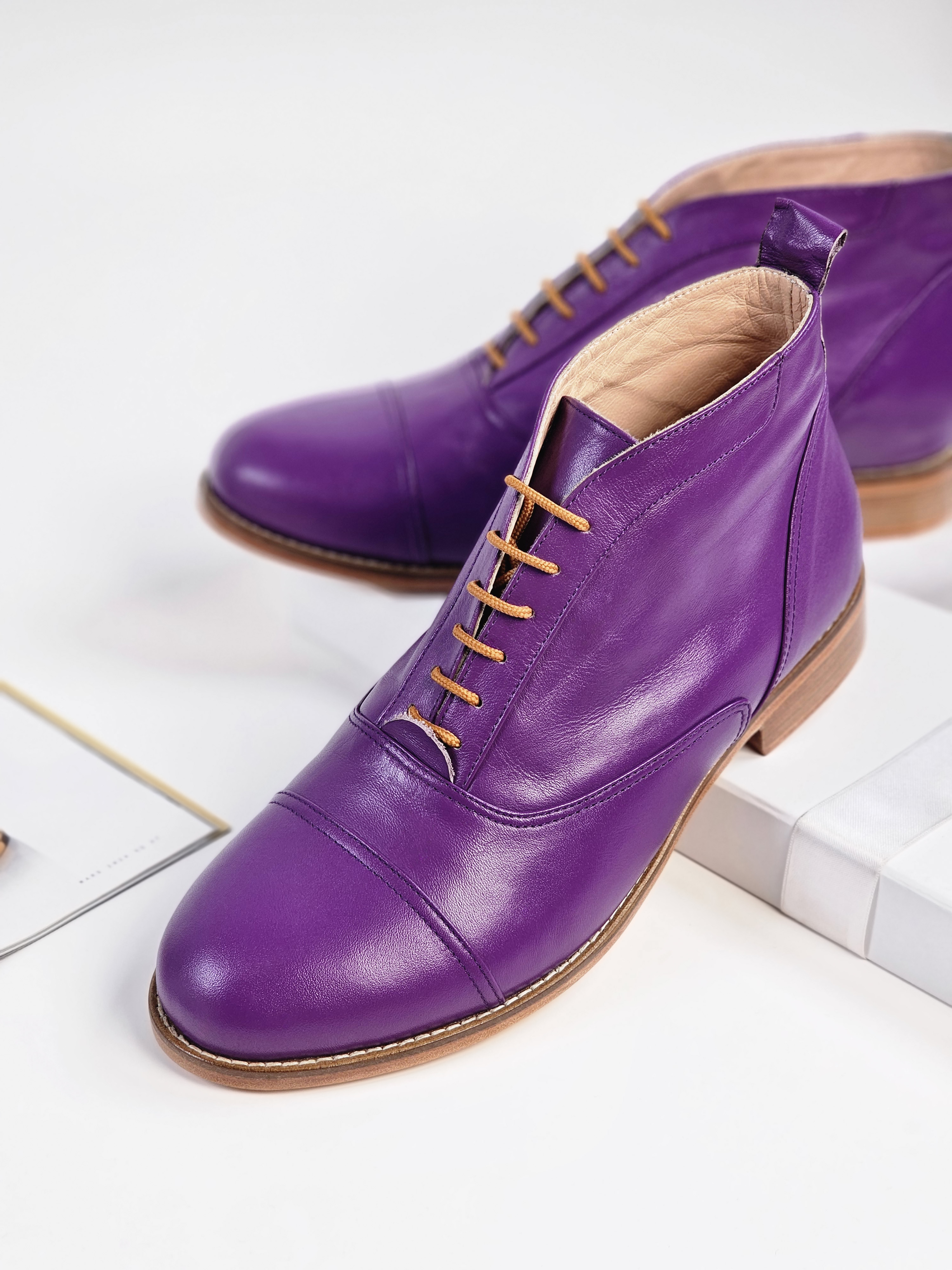 Smooth Boots Purple Leather 2 cm heel