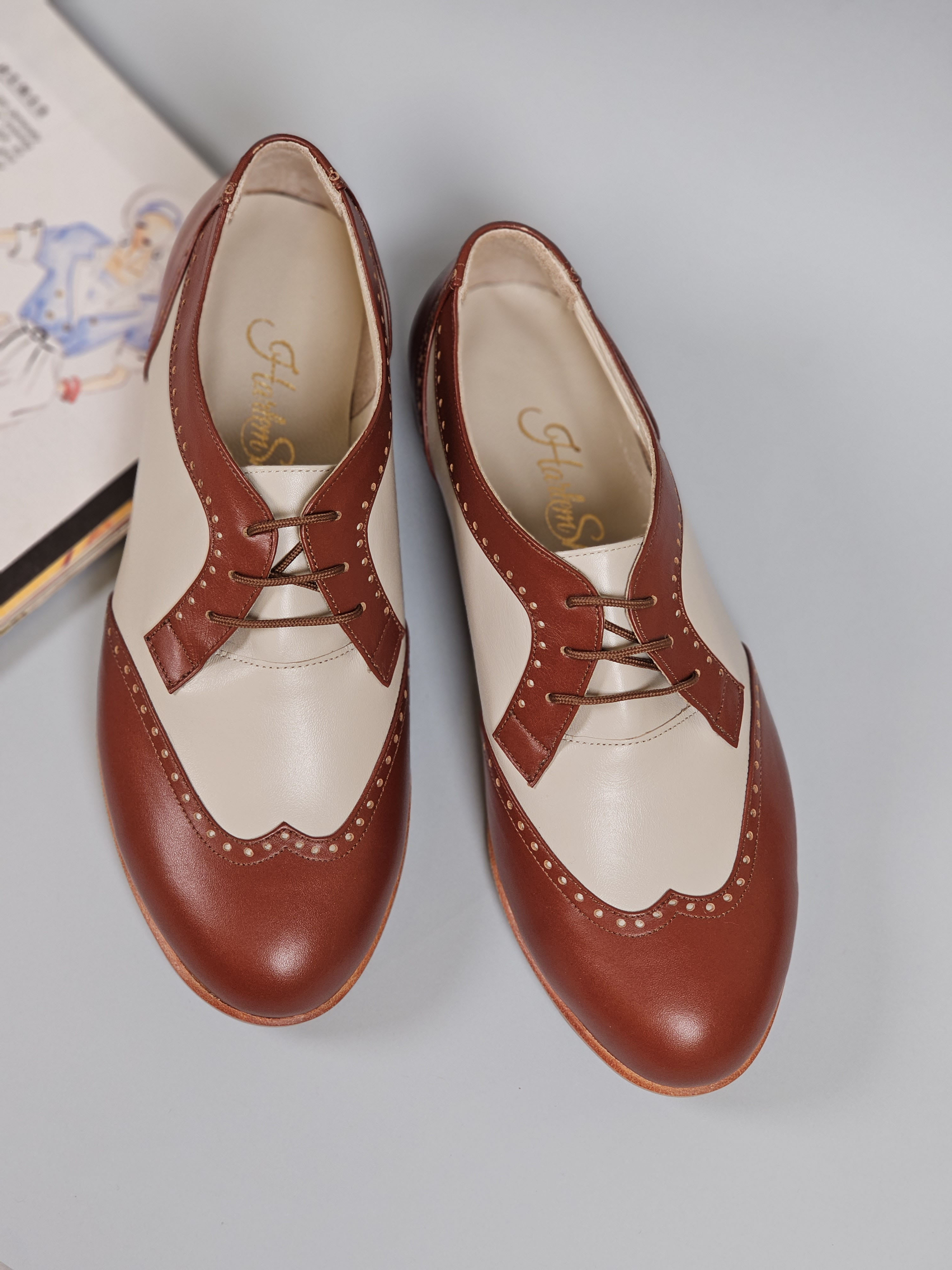 Women Oxfords Brown & Beige Leather 2 cm heel