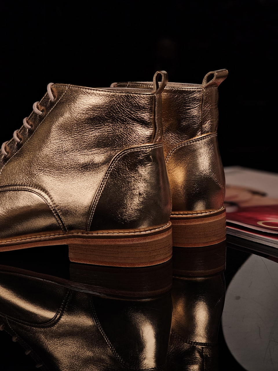 Derby Boots Rose Gold Leather 2 cm heel