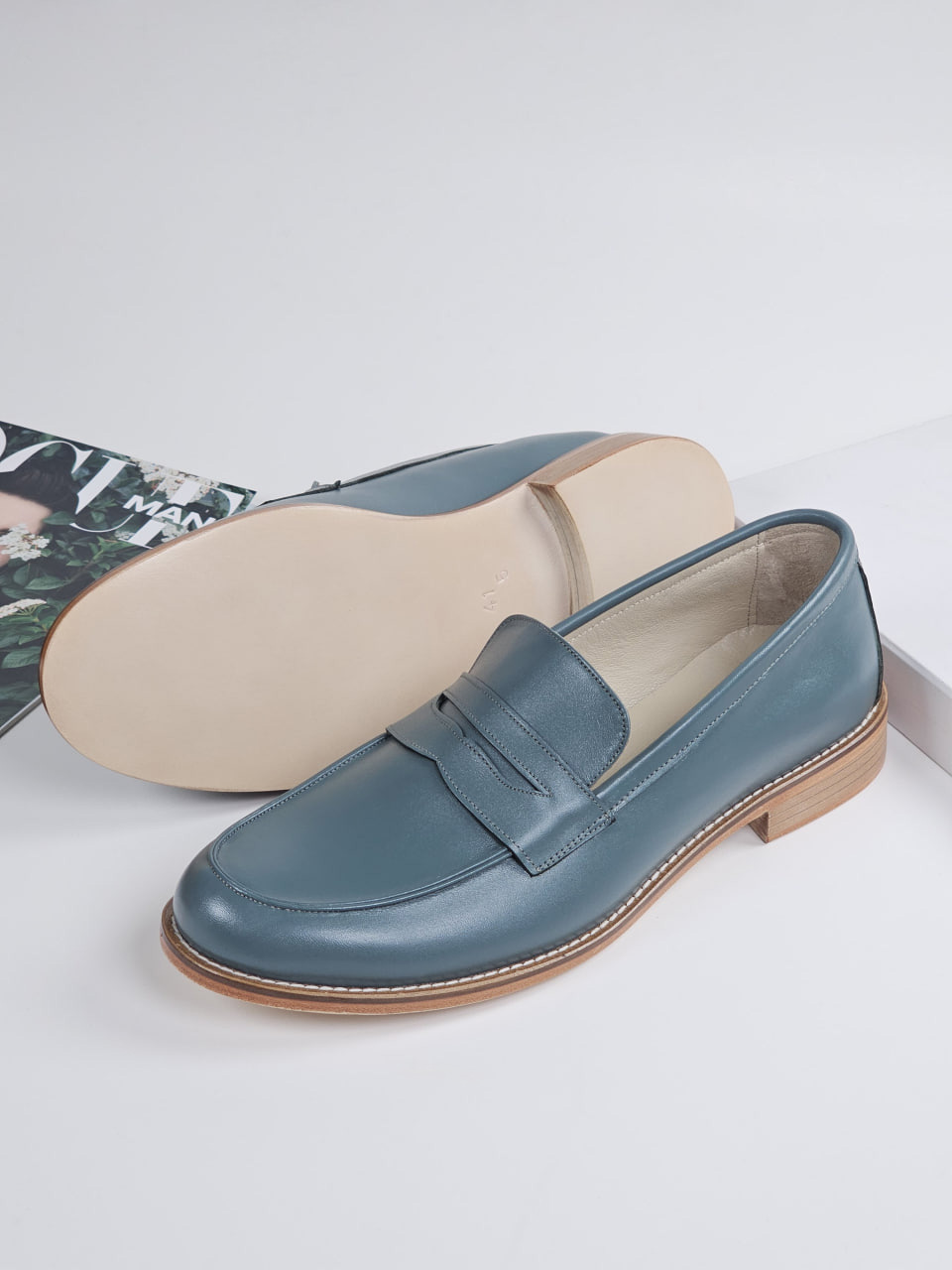 Loafers Teal Green Leather 2 cm heel