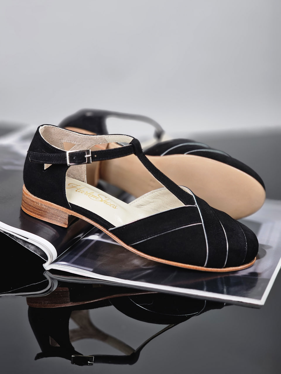 Sugar Sugar Black Suede with Silver Lines 2 cm heel