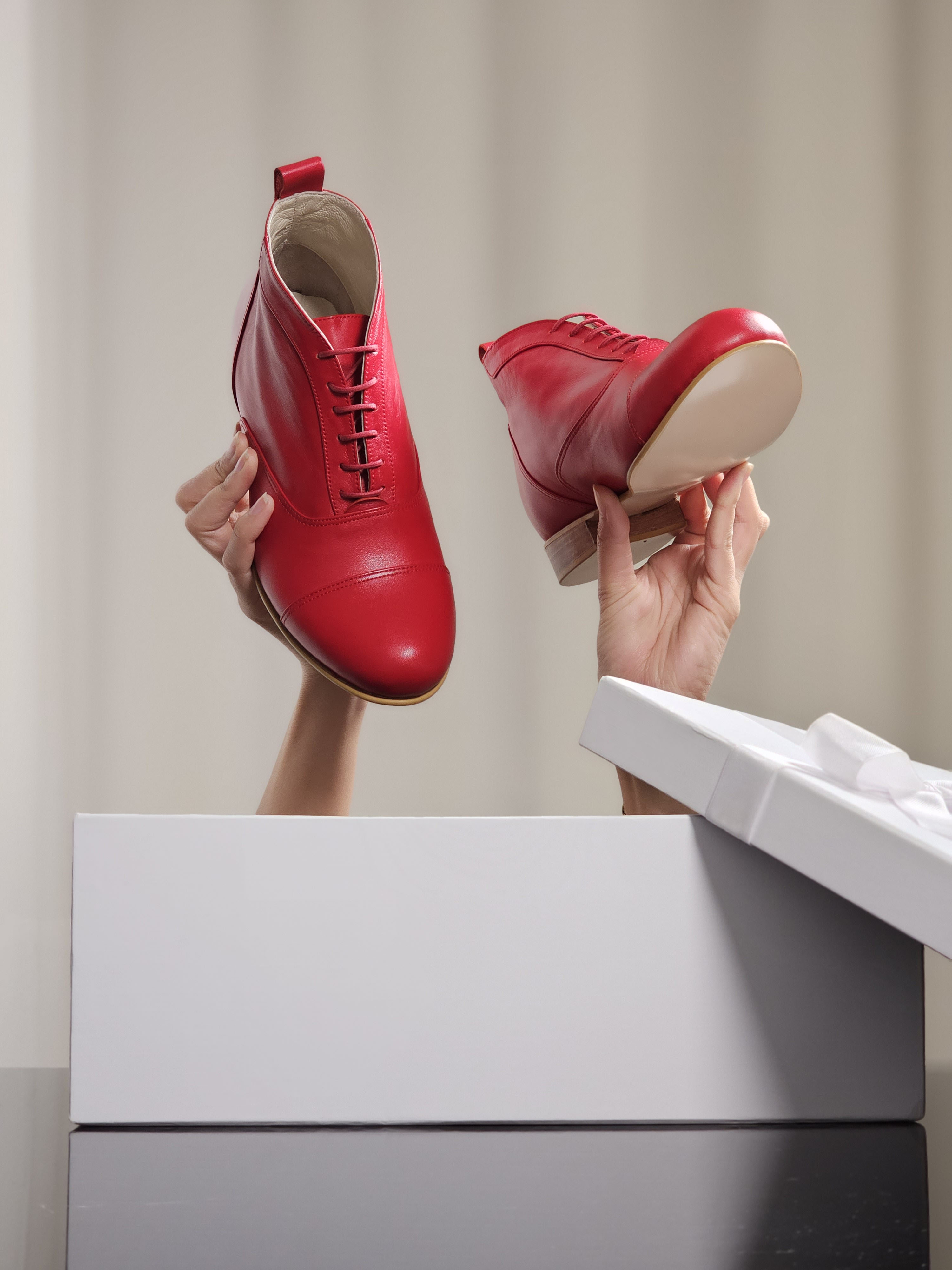 Smooth Boots Red Leather 2 cm heel