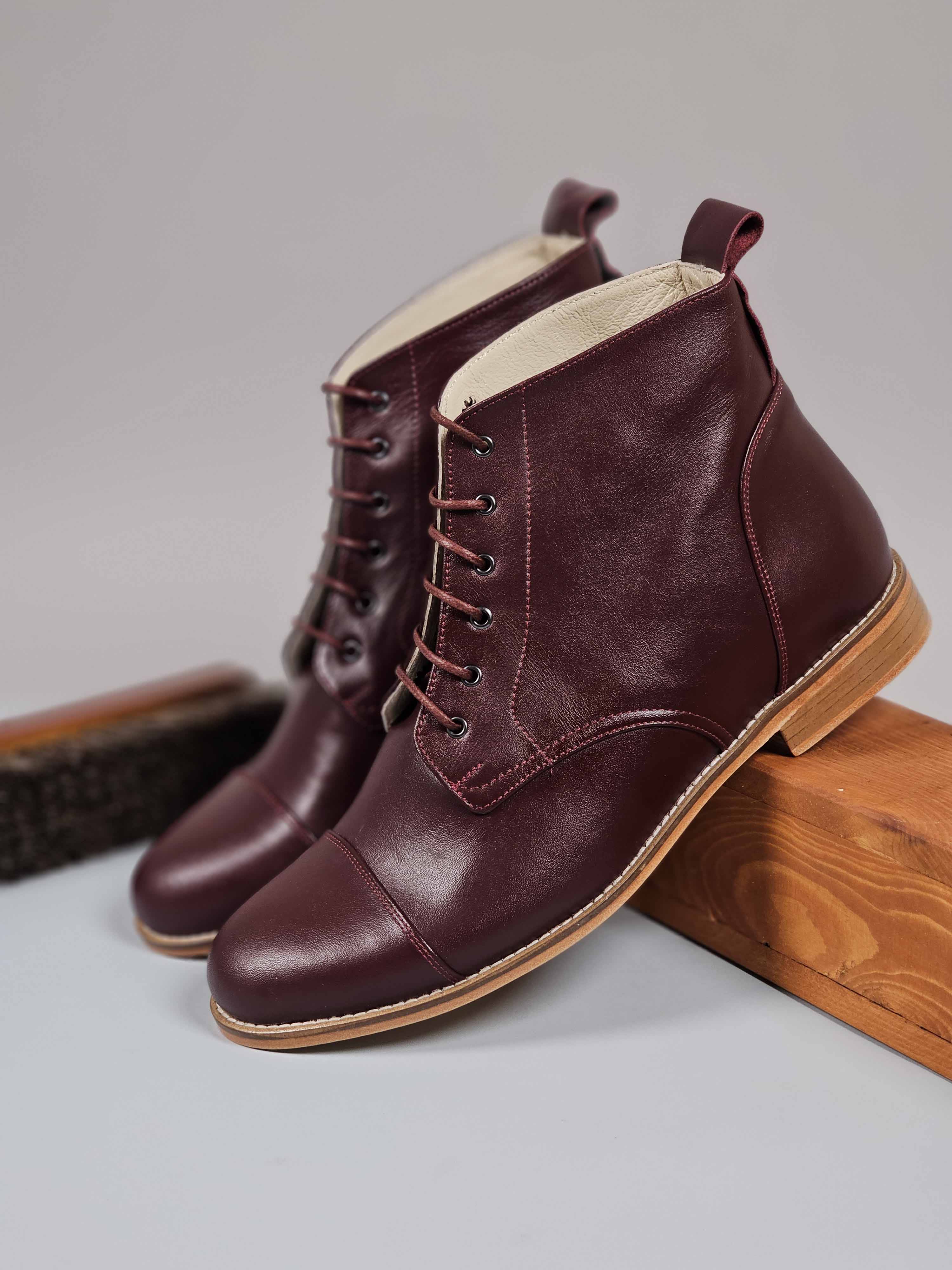 Derby Boots Bordeaux Leather 2 cm heel
