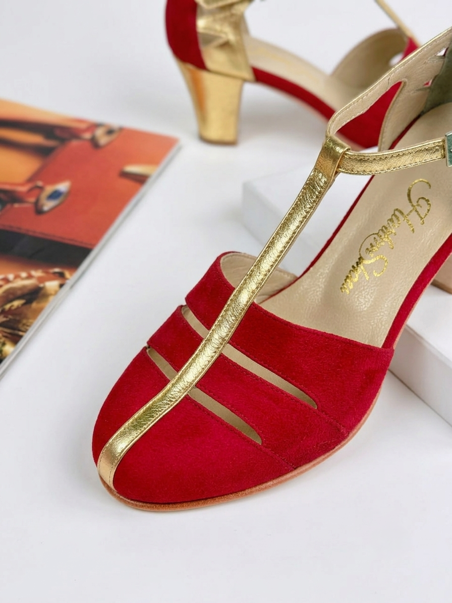 Harmony Red Suede & Gold Leather 6 cm Balboa heel