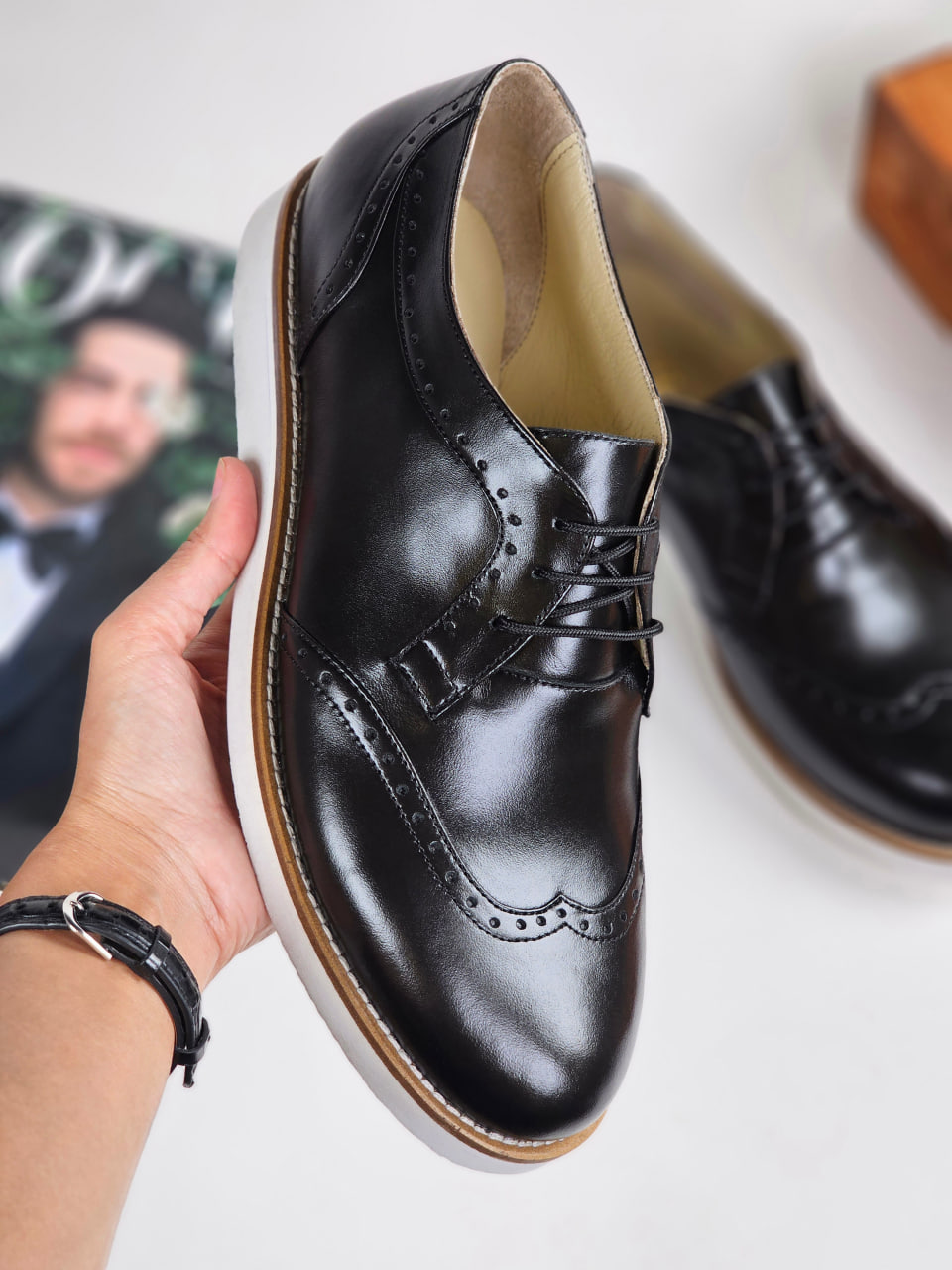 Men Oxfords Black Leather with Eva Sole