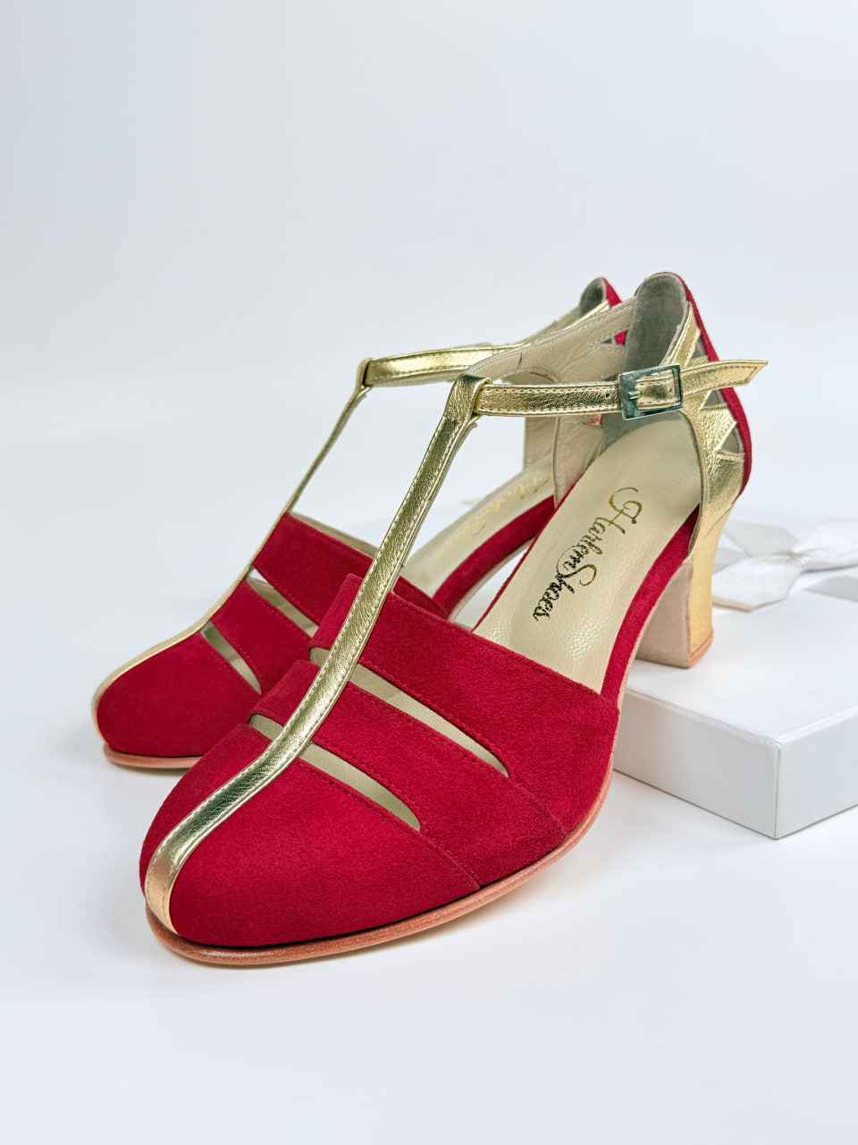 Harmony Red Suede & Platinum Gold Leather 6 cm heel