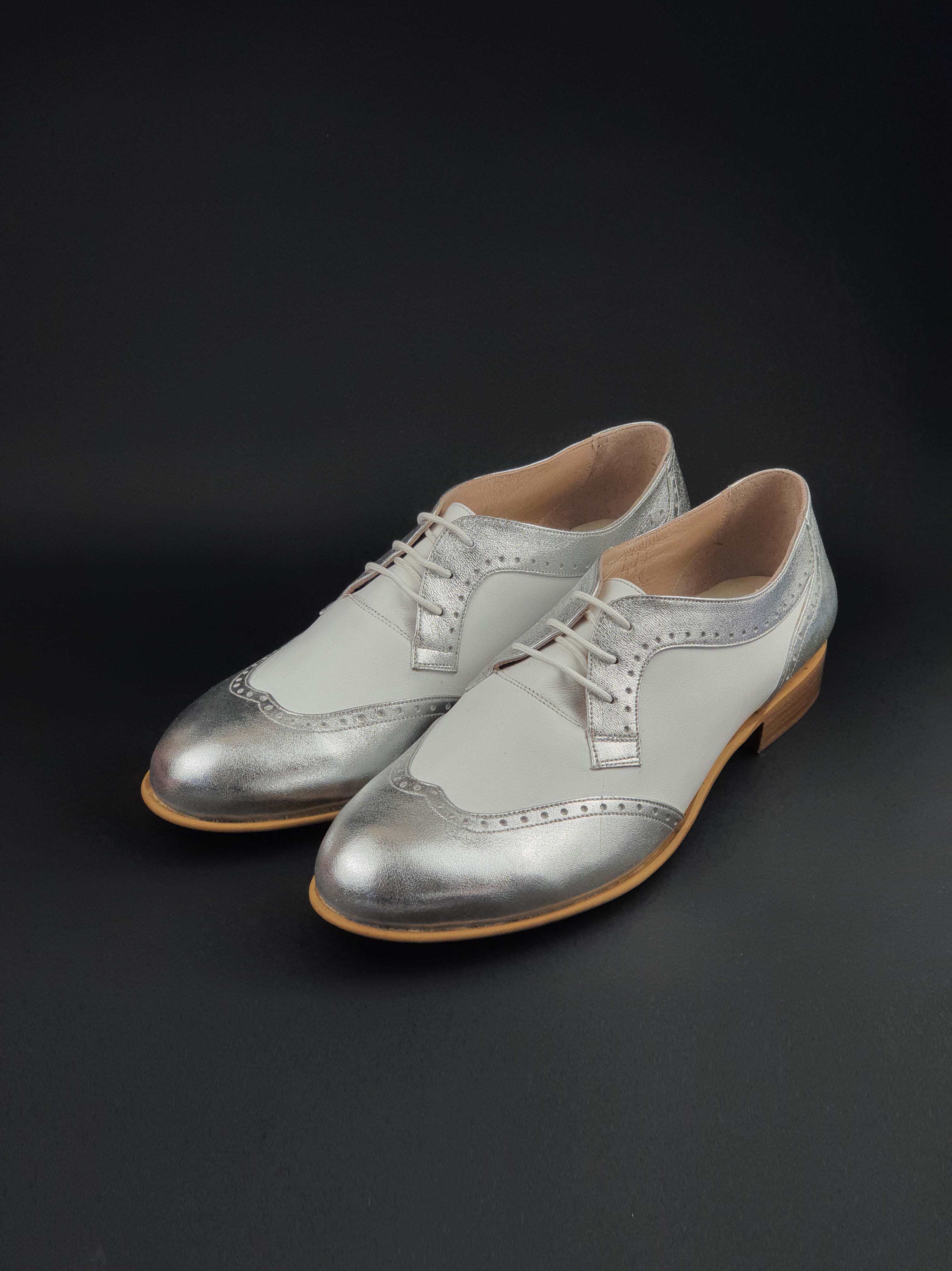 Women Oxfords Silver & White Leather 2 cm heel