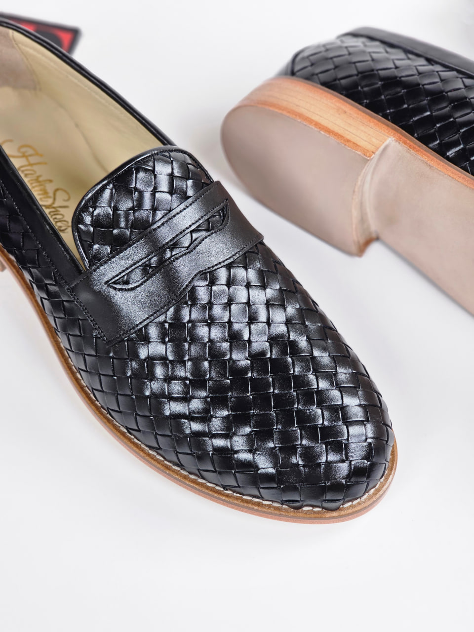 Loafers Black Weave Leather 2 cm heel