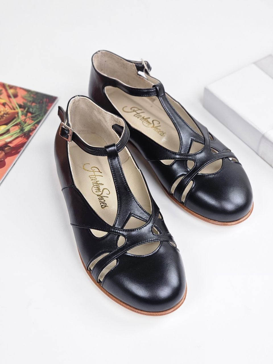 Spring Black Leather 0.5 cm heel