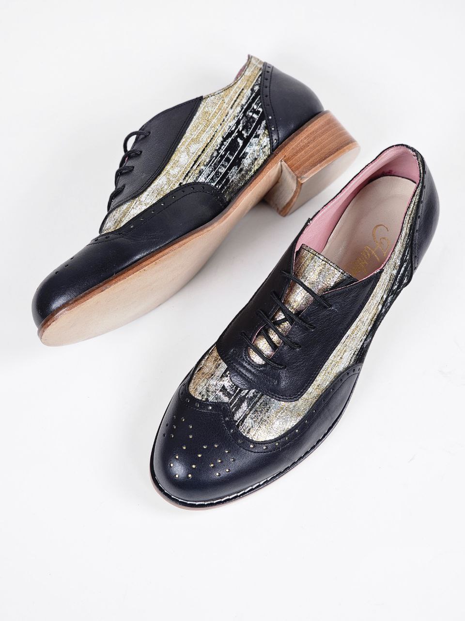 Oxfords Black Leather & Shiny Suede 4 cm heel