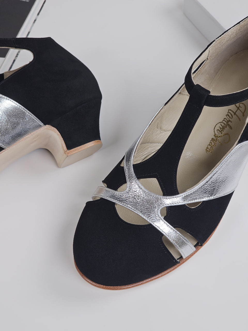 Spring Black Suede & Silver Leather 4 cm heel