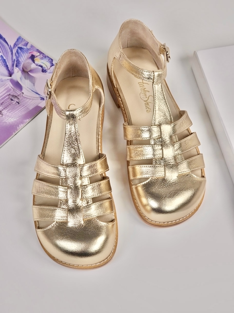 Barefoot Sandals Platinum Gold Leather 2 cm heel