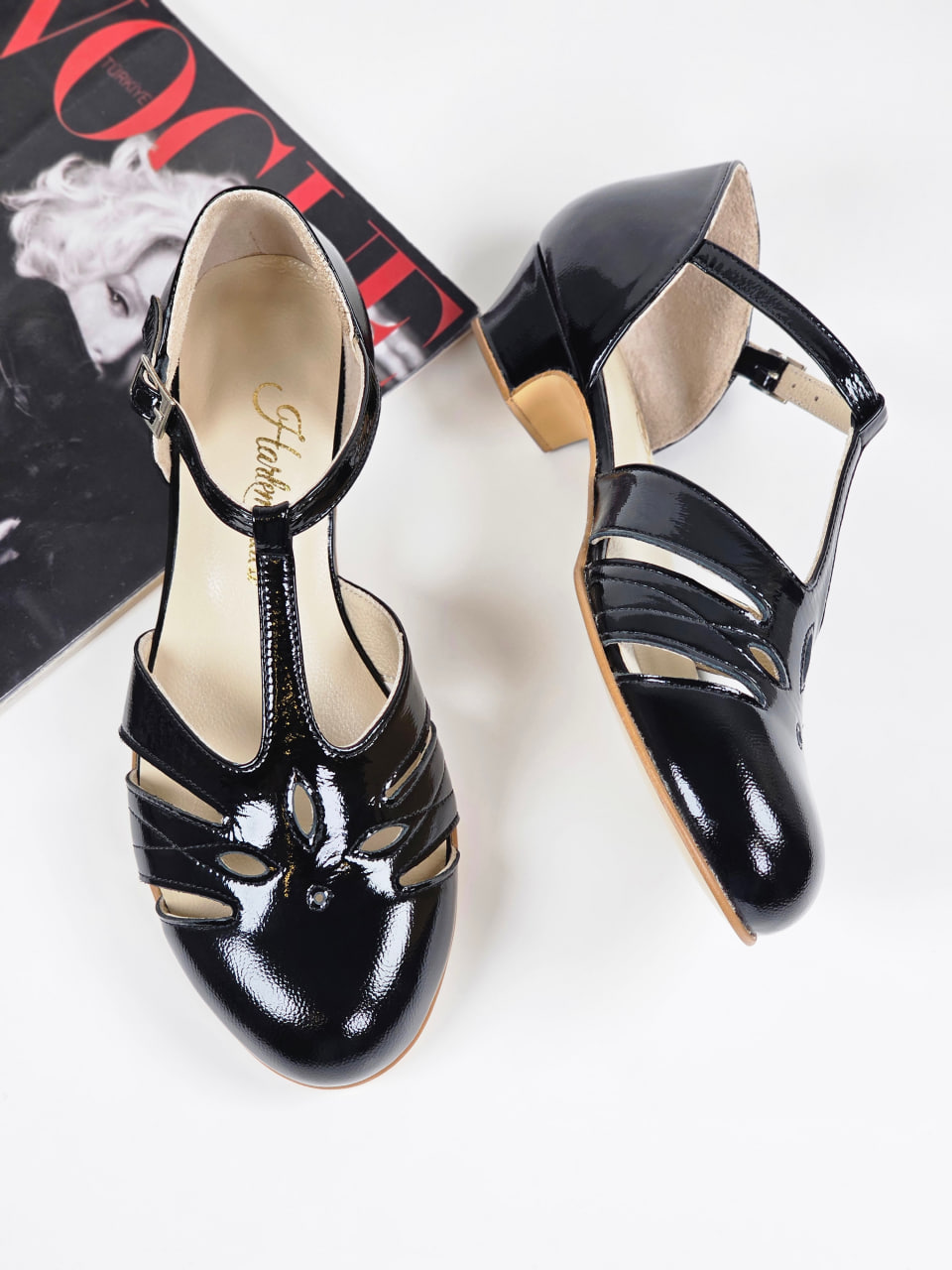 Rosy Black Polished Leather 3 cm heel