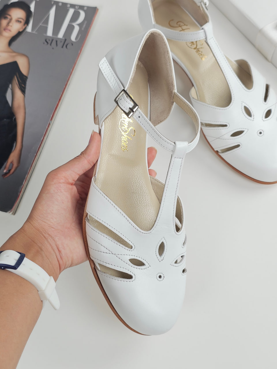 Rosy White Leather 3 cm heel