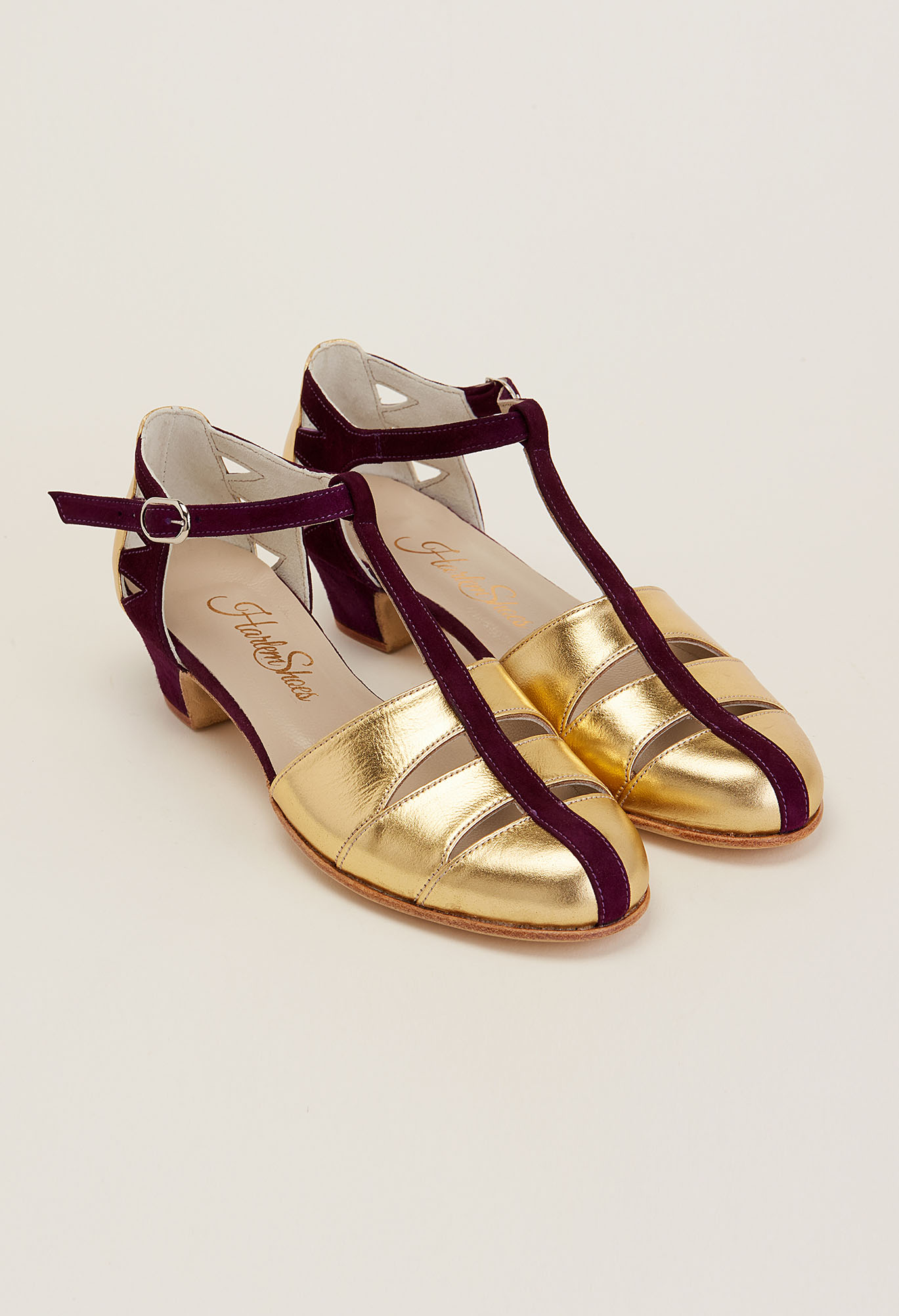 Harmony Gold Leather & Purple Suede 4 cm heel