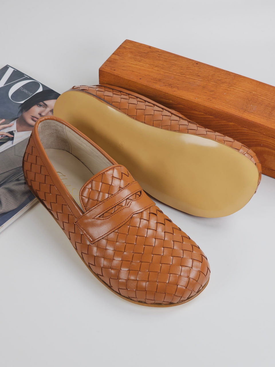 Barefoot Loafers Light Brown Weave Leather Zero Drop