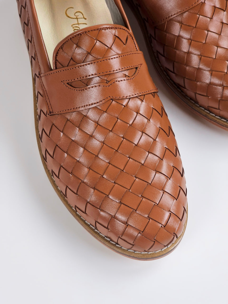 Loafers Light Brown Weave Leather 2 cm heel