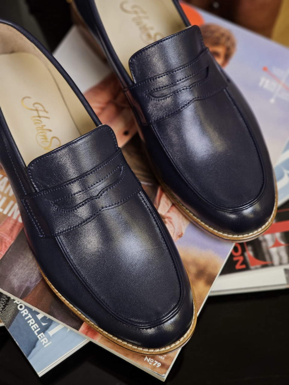 Loafers Dark Blue Leather 2 cm heel