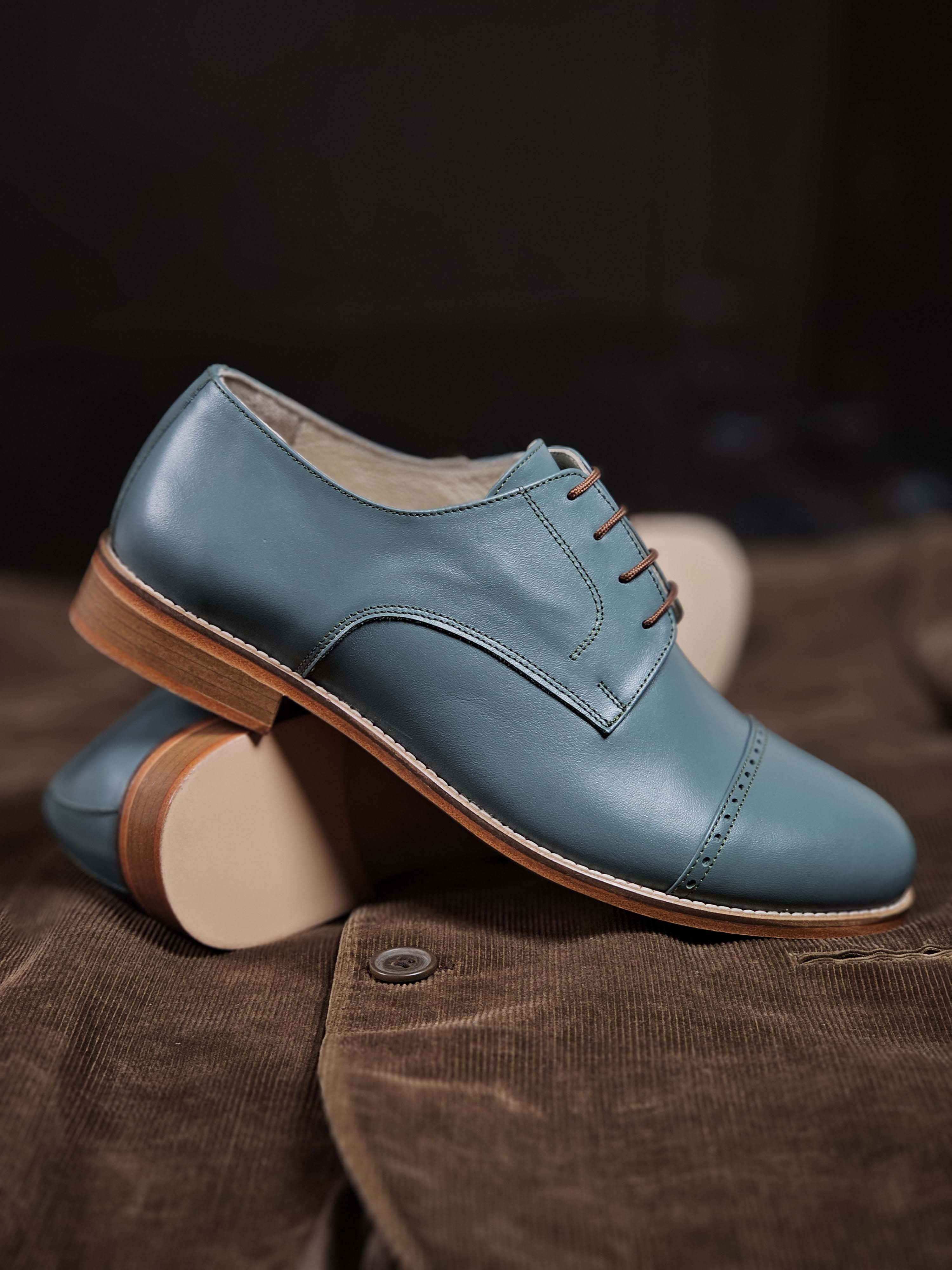 California Teal Green Leather 2cm heel