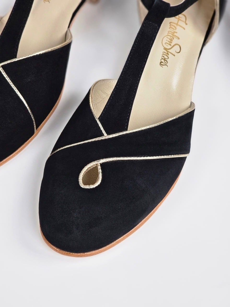 Muse Black Suede With Platinum Gold Lines 4 cm heel