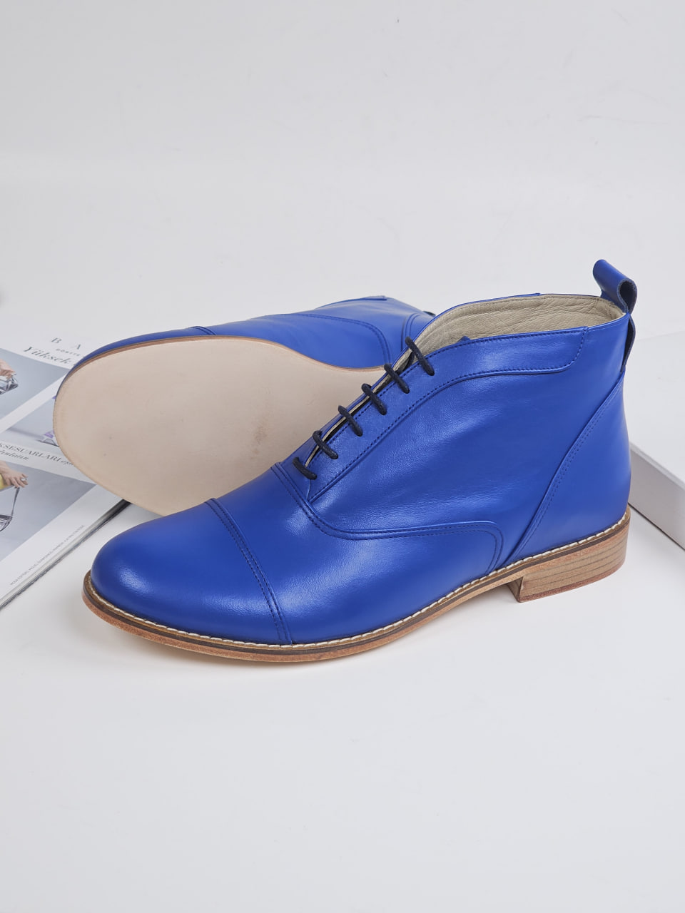 Smooth Boots Blue Leather 2  cm heel