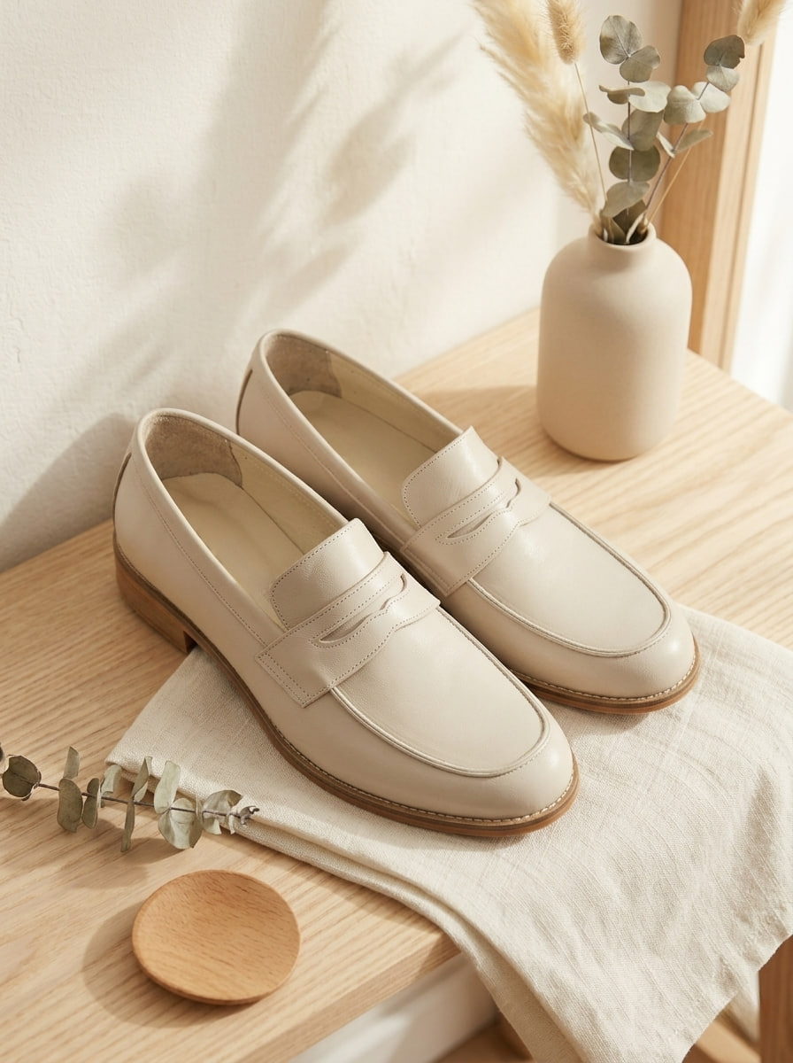 Loafers Beige Leather 2 cm heel