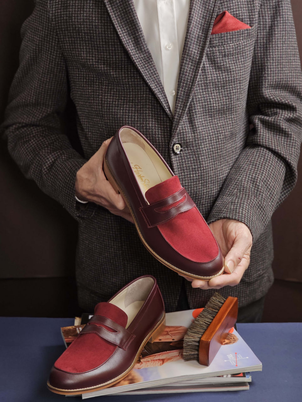 Loafers Bordeaux Leather & Suede 2 cm heel