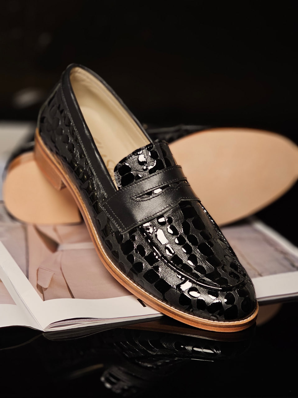 Loafers Black Python leather 2 cm heel