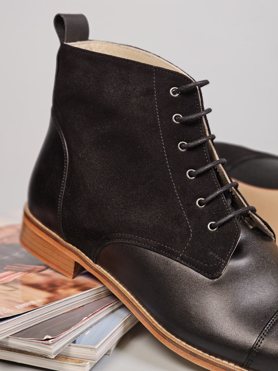Derby Boots Black Leather & Suede 2 cm heel