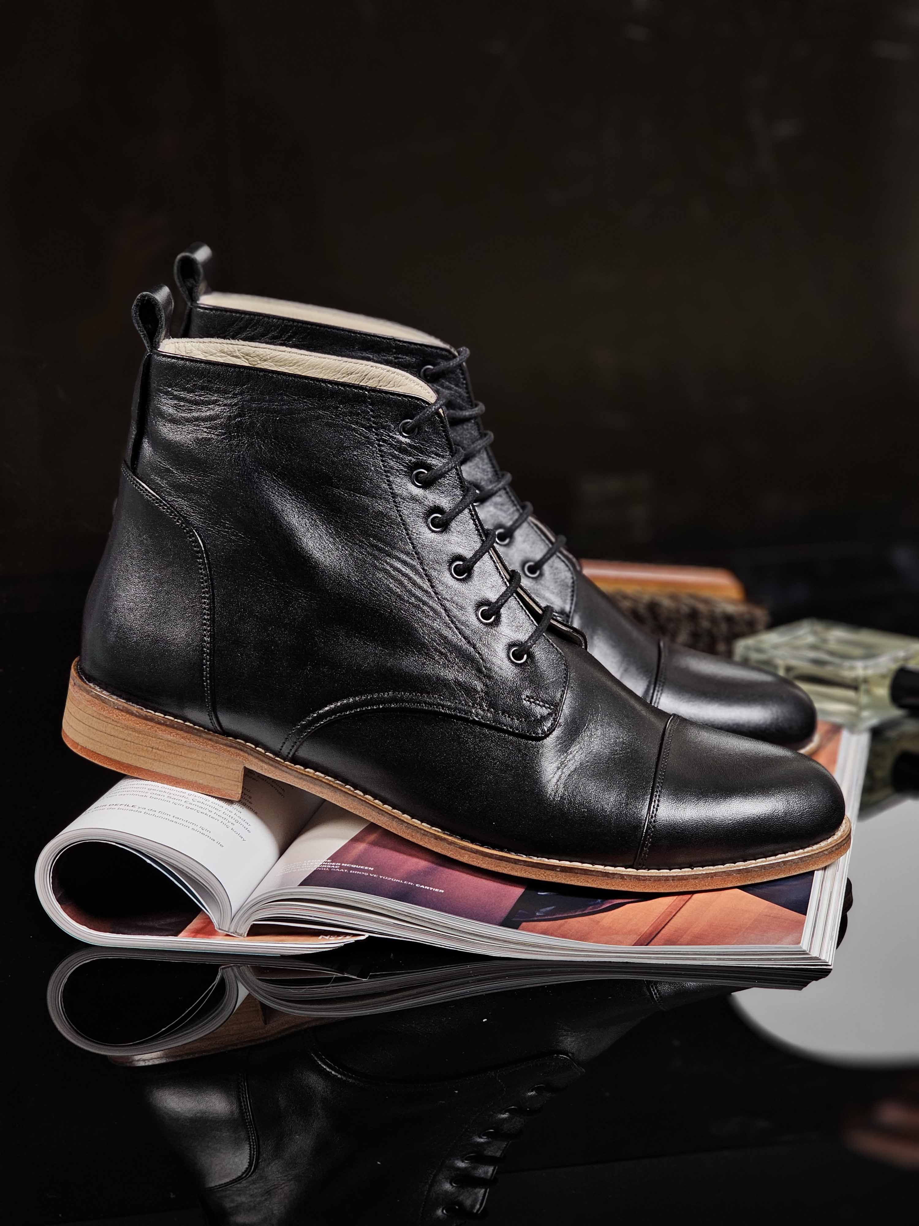 Derby Boots Black Leather 2 cm heel